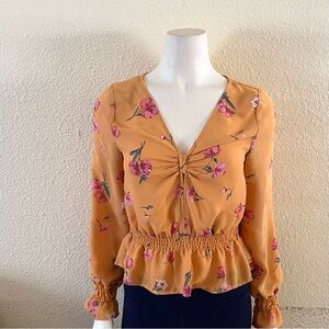 NWOT H&M Golden Yellow With Floral Sheer Blouse  Women’s Size 2